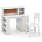 Costway Kids Desk and Chair Set with Chair Hutch and 3-Layer Side Shelf-White