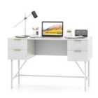 Costway Modern Computer Desk with 4 Drawers and Storage-White