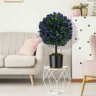 Costway Set of 2 Artificial Purple Rose Topiary Ball Trees 55cm Faux Boxwood Ball Tree-Purple