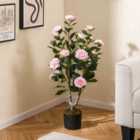 Costway 90CM Artificial Camellia Tree Faux Flower Plant in Nursery Pot-Pink