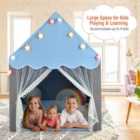 Costway Large Kids Play House with Washable Mat and Star Lights-Blue