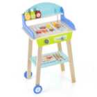 Costway Kid's Pretend Barbecue Grill Play Set with Play Food, Push Handle and Wheels