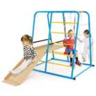 Costway 6-in-1 Indoor Jungle Gym Metal Climber with Slide and Monkey Bars-Blue