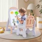 Costway Height-adjustable and Foldable Standing Kids Art Easel with Chair-Pink & Purple