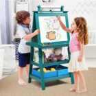 Costway Children's Double-Sided Art Easel with Paper Roll-Blue