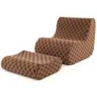 Costway Bean Bag Chair with Ottoman Accent Lazy Sofa Chair Set-Brown
