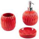 Beliani 3-piece Bathroom Accessories Set Belem Ceramic Red