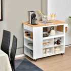 Costway Mobile Serving Trolley Cart with Rubber Wood Top and Drawer-White