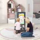 Costway Toddler Kitchen Stool Helper with Chalkboard and Whiteboard-Grey