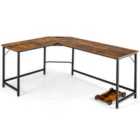 Costway L-Shaped Desk with Power Outlet CPU Stand and Heavy-duty Metal Frame-Rustic Brown