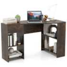 Costway L-Shaped Computer Desk with Storage and Open Shelves for Living Room Bedroom-Rustic Brown