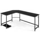 Costway L-Shaped Desk with Power Outlet CPU Stand and Heavy-duty Metal Frame-Black