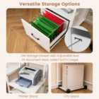 Costway L-shaped Desk with Power Outlet and File Drawer-White