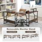 Costway L-shaped Desk Corner Computer Desk with Movable Monitor Stand-Rustic Brown