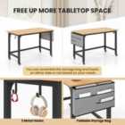 Costway 120cm Mobile Computer Desk with Storage Bag and 2 Headphone Hooks-Natural