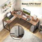 Costway L-Shaped Desk with Power Outlet CPU Stand and Heavy-duty Metal Frame-Natural