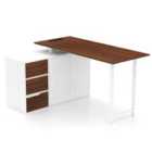 Costway L-Shaped Desk with File Cabinet and Power Outlet-Natural and White