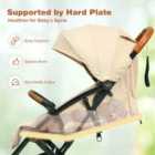 Costway Folding Pushchair with Adjustable Backrest and Footrest-Beige