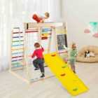 Costway 7-in-1 Wooden Climbing Toy Set for Toddlers with Monkey Bars and Blackboard-Colourful