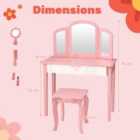 Costway Kids Vanity Table and Stool Set Princess Makeup Dressing Table-Pink