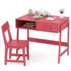Costway Kids Desk and Chair Set with Drawer and Pine Wood Legs-Pink