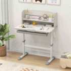 Costway Height Adjustable Children Writing Table with Tilt Desktop and Hutch-Grey