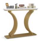 Costway Gold Entryway Table with White Faux Marble Tabletop-White