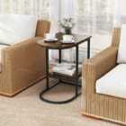 Costway 2-Tier C-shaped End Table Modern Sofa Side Table with Metal Frame-Rustic Brown
