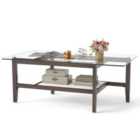 Costway 2-Tier Coffee Table with Storage Shelf and Solid Rubber Wood Legs-Brown