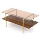 Costway 2-Tier Glass Coffee Table with Tampered Glass Tabletop & Open Storage Shelf-Brown