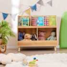 Costway 5-Cube Kids Bookshelf and Toy Organizer with Solid Wood Legs and Anti-Tipping Kits-Natural