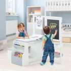 Costway Kids Art Easel Table and Bench Set with Adjustable Easel and Bookshelf-Light Grey