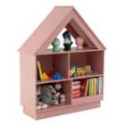 Costway Kids Dollhouse Bookshelf with Anti-toppling Devices and 3-Tier Open Display Shelf for Toddlers-Pink