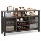 Costway 140cm Buffet Sideboard with 8-Bottle Wine Racks and 6 Rows of Wine Glass Holders-Grey