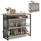 Costway Industrial Home Bar Unit with 3 Open Shelves-Grey