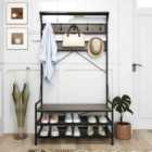 Costway 4-In-1 Coat Rack with 11 Hanging Hooks and Shoe Bench for Mudroom-Grey