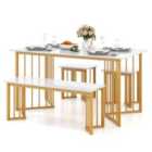 Costway 4 Pieces Modern Dinette Dining Table Set with Bench and 2 Stools-White & Golden