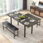Costway 3-Piece 160cm Dining Table Set for 4-6 with 2 Benches-Black