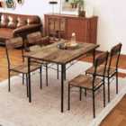 Costway 5-Piece Dining Table Set Industrial Metal Frame with Rectangular Table-Coffee