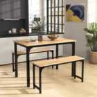 Costway 3 Pieces Space-Saving Dining Breakfast Table Set with 2 Benches-Natural
