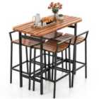 Costway 5 Piece Acacia Wood Bar Table Set with Metal Frame and Footrest