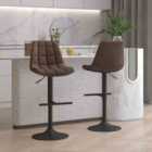 Costway Upholstered Height Adjustable Bar Stools Set of 2 with Fabric Backrest-Brown