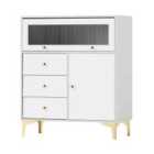 Costway Chest of Drawers with Flip Up Fluted Glass Door and Pull-out Drawers-Grey