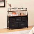 Costway 5 Drawers Dresser with Metal Frame and Anti-Toppling Devices-Brown