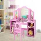 Costway Kids Makeup Desk and Chair Set with Tri-Folding Detachable Mirror-Pink