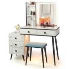 Costway Vanity Table Set with 3-Color LED Lights Mirror and Charging Station-White