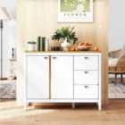 Costway Buffet Cabinet with 2 Door and 3 Pull-out Drawers for Living Room-White