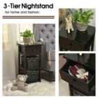 Costway Bedside Table Made of Paulownia Wood in Country House Style-Black-2 Pieces