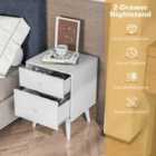 Costway 2-Drawer Nightstand with Solid Rubber Wood Legs and Large Storage Space-White