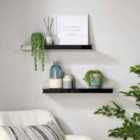 Home Source Pair Gloss Black Floating Shelf 60Cm